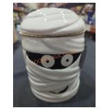(3) Ceramic Mummy Canister w/ Lid, Halloween