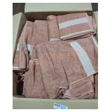 Box of Salmon Colored Bath Towels