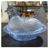 Vintage Indiana Glass Blue Hen on Nest