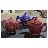 Three vintage Shawnee pottery teapots