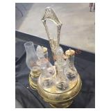 Vintage clear glass cruet and lamp