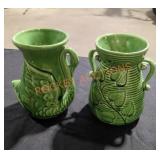 Vintage Shawnee green pottery vase lot