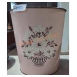 Vintage Pink Metal Floral Trash Bin