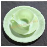 Intricate Jadeite Tea-Cup w/ Saucer and Plate