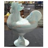 Vintage Blue Slag Glass Rooster Candy Dish