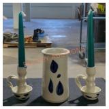 Williamsburg Pottery Matching Vase & Candlesticks