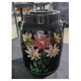 Large Black Glazed Stoneware Crock With Lid Hand