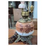 Vtg. Leaf Patterned Hurricane Lamp Missing Shade