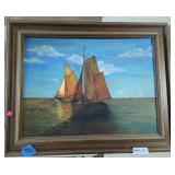 Framed Original Ship Acrylic Painting