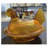 Vintage Indiana Glass Amber Hen on Nest