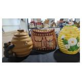 Two Beehive and One Fishing Bag Cookie Jars