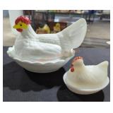 Vintage Fenton & Imperial Milk Glass Hen on Nests