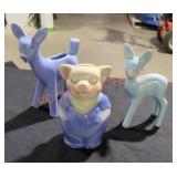Vintage Shawnee deer and pig piggy bank