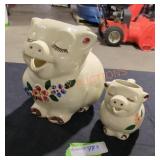 Vintage shawnee smiley pig pitcher small and large