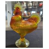 Vintage Amberina Glass Rooster Candy Dish