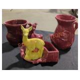 Vintage Shawnee burgundy pottery planter/ vase lot
