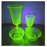 Vintage Diamond quilted Yellow Uranium Goblets