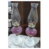 Vintage Cranberry Swirl Oil Lamps