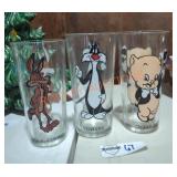 3 Vintage Loony Toons Character Glasses