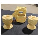 Vintage Shawnee yellow candlestick holders and