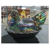 Vintage Fenton Amethyst Carnival Glass Hen on Nest