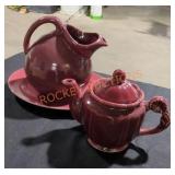 Vintage Shawnee burgundy pottery set pitcher