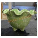 Vintage Shawnee Ruffled Green Pottery Bowl