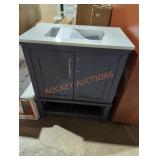 Navy blue single sink vanity
