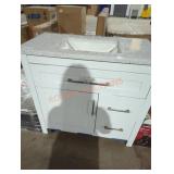 White granite single sink vanity