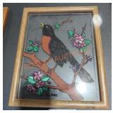 Small Handpainted Glass with Robin Small Handpainted Glass with Robin