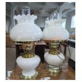 Two Milk Glass Hob Knob Hurricane Lamps Two Milk Glass Hob Knob Hurricane Lamps