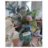Teal Glazed Vase with Faux Flowers Teal Glazed Vase with Faux Flowers