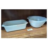 Pyrex Milk Glass Loaf Pan & Mixing Bowls Pyrex Milk Glass Loaf Pan & Mixing Bowls