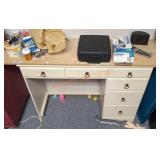 Vintage Wood Desk w Contents, L 40" W 16" H 30"