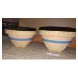 Vintage Yellow Ware with Blue & Pink Stripe Bowls