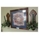 Primitive Style Wall Art Piece & Wall Sconces