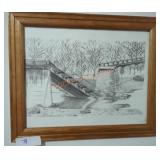 Framed Original Bridge Graphite Drawing