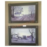 Pair of Amish Style Landscape Art Pieces