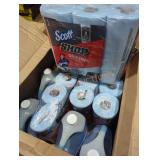 5 bottles of windex and 4 packs of shop towels