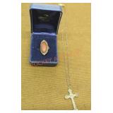 Vintage Ornate Sterling Stamped Ring & Cross