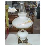 Handpainted Milk Glass Hurricane Lamp
