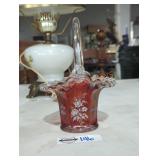 Fentron Cranberry Ruffled Glass Basket