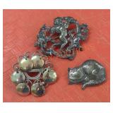 Vintage Sterling Stamped Brooches - Qty 3