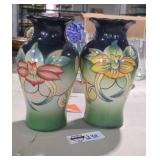 Vintage Pottery Vases Green and Blue Hand Painted