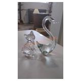 Glass Cat & Swan Paperweight