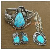 Vintage Justin Morris Signed Turquoise Jewelry Set