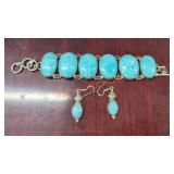 Sterling Stamped Larimar Bracelet & Earrings