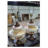 Painted Floral Table Lamps - Qty2
