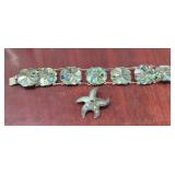 Sterling Stamped Abalone Shell Bracelet & Brooch