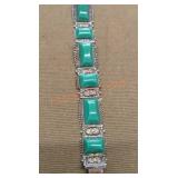 Vintage Sterling Stamped green Resin Bracelet